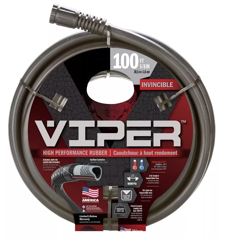 Viper Celvp58100 Heavy-duty Rubber Garden Hose, 5/8 In Diameter, 100 Ft Length